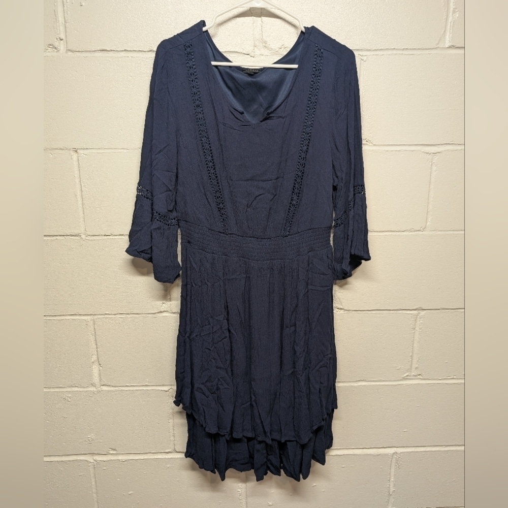 Torrid Midi Dress with Bell Sleeves Lace Navy Blue Boho Womens Size 1X